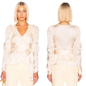 NWT Alice McCall Size 6 Oyster Ivory Blue Moon Long Sleeve Blouse Ruched Sleeves